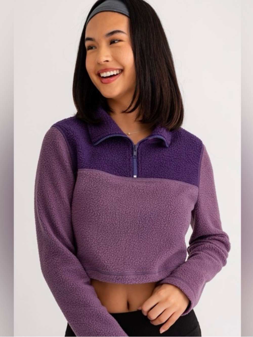 Le Lis Purple Colorblock Cropped Fleece Half Zip Pullover Medium NWT